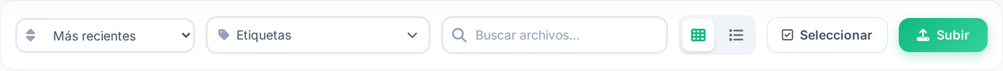 Barra con orden, etiquetas, buscador y vistas