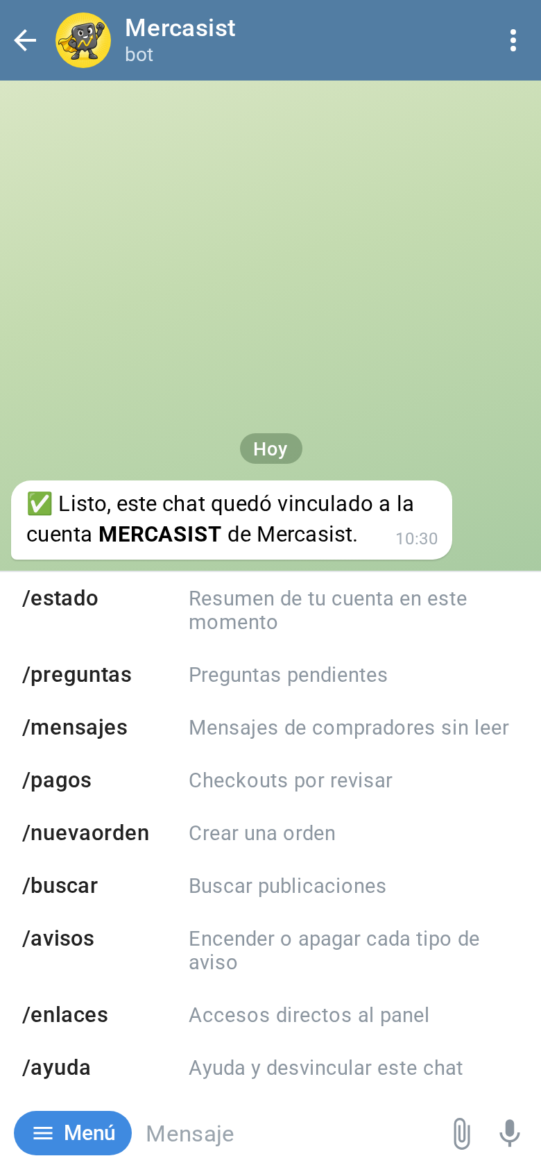 Lista de comandos del botón Menú