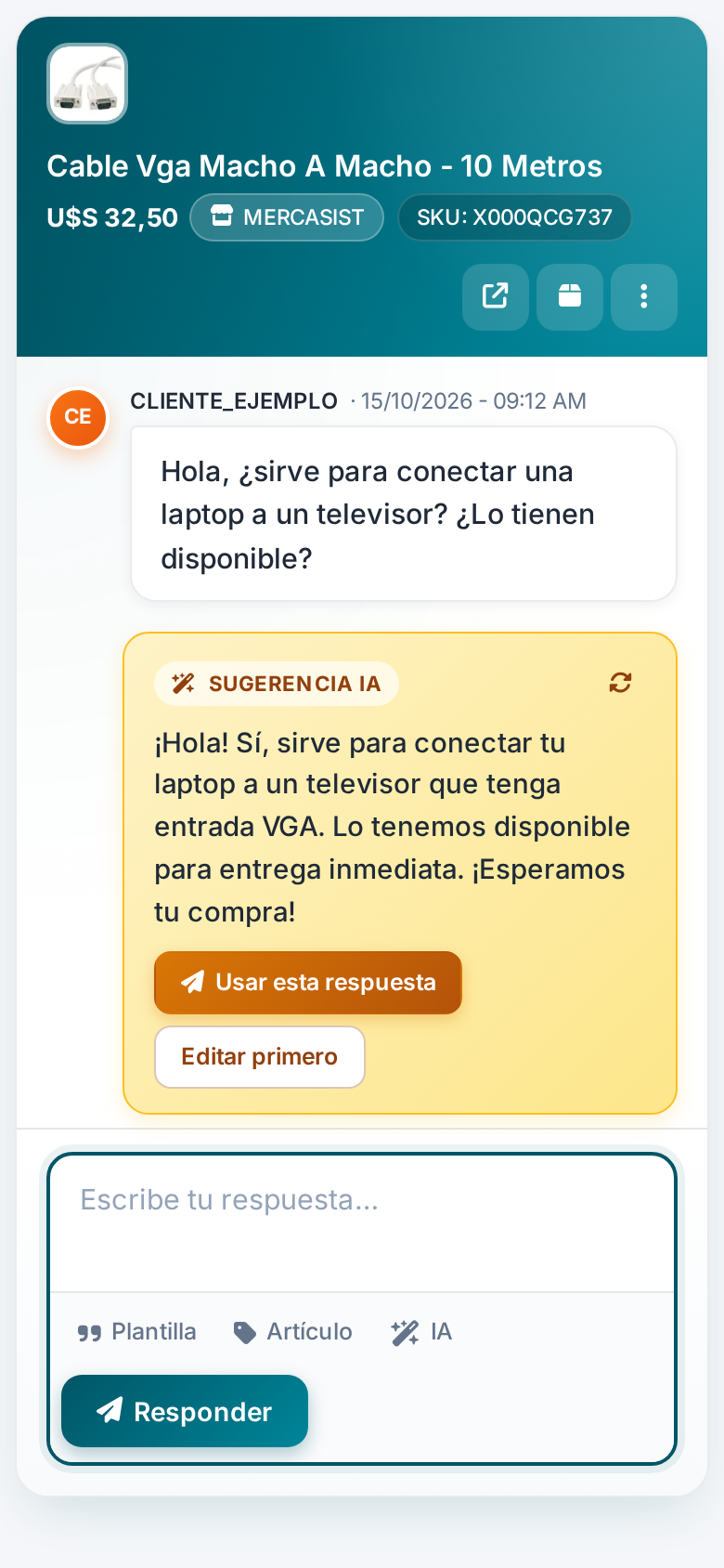 Pantalla para responder una pregunta con la sugerencia de la IA