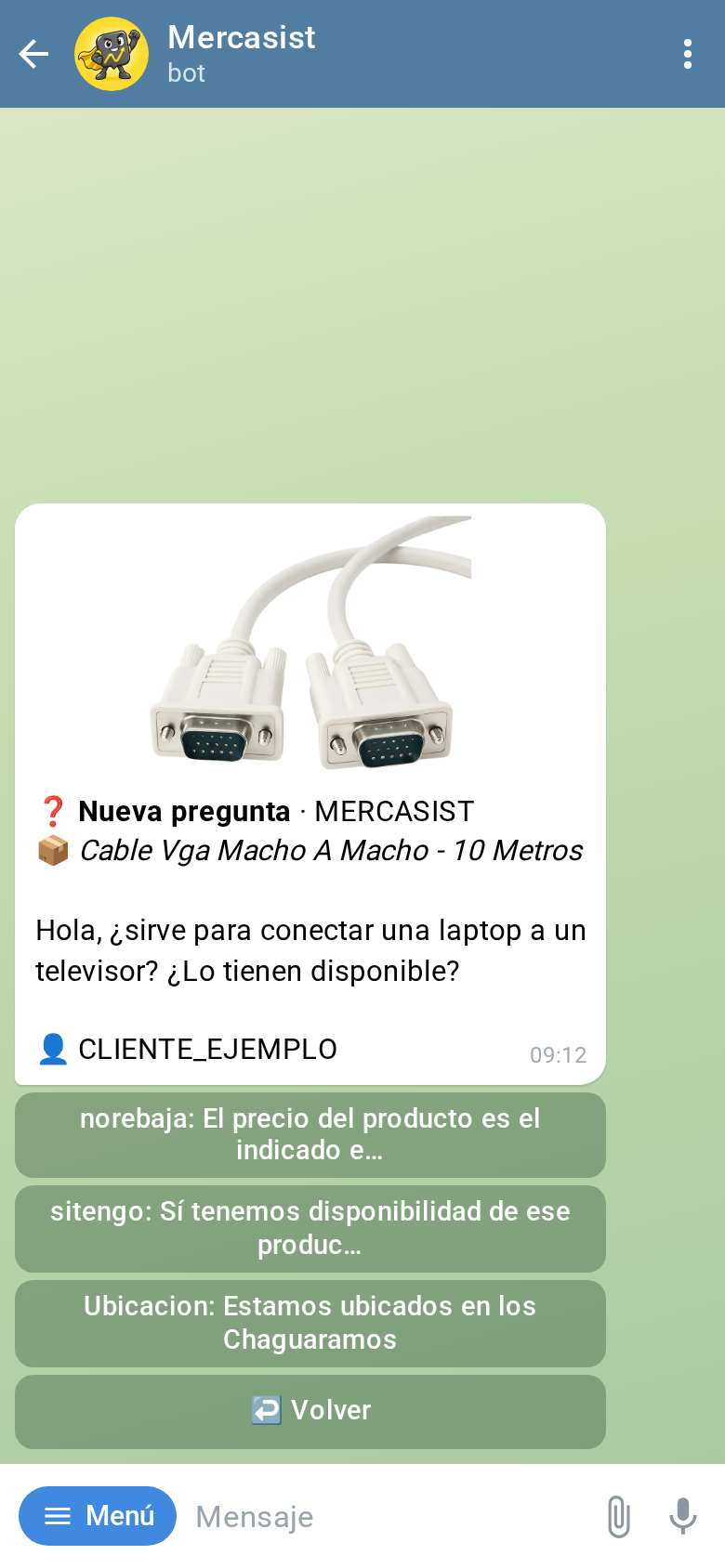 El aviso de la pregunta con los textos predefinidos como botones
