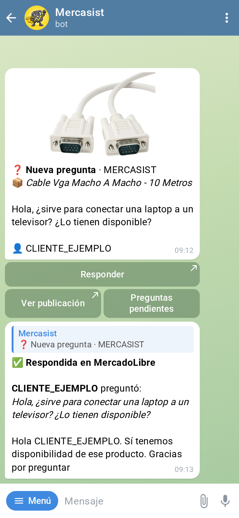 La respuesta quedó publicada en MercadoLibre