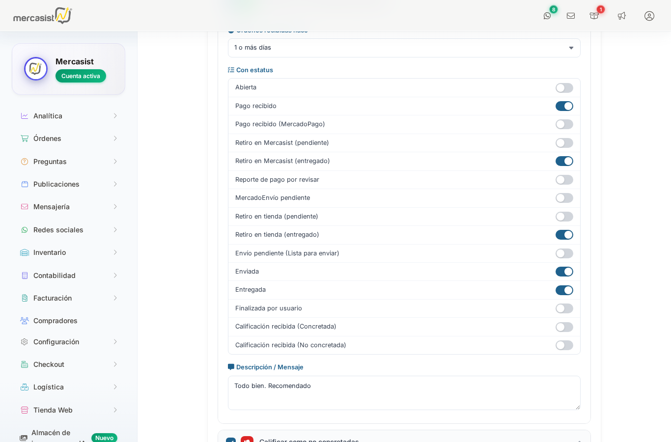 Configuracion de calificacion positiva