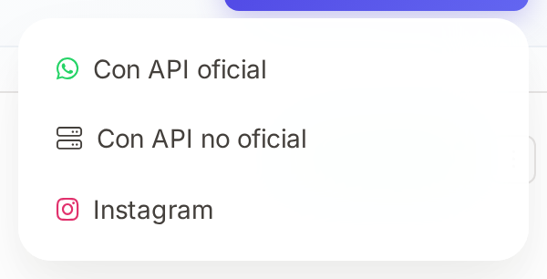 Men&uacute; Nuevo canal con la opci&oacute;n Instagram
