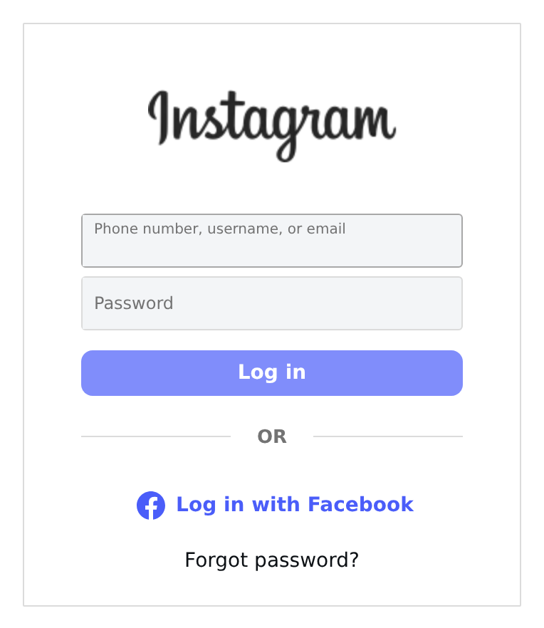 Pantalla de inicio de sesi&oacute;n de Instagram