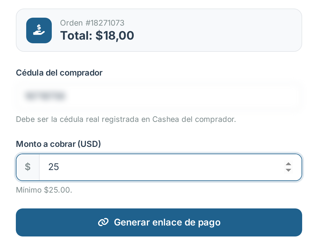 Formulario de cédula y monto