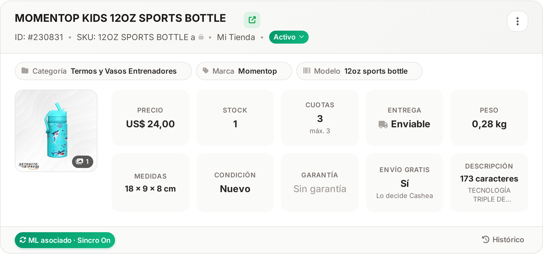 Tarjeta de un artículo Cashea con la insignia de MercadoLibre