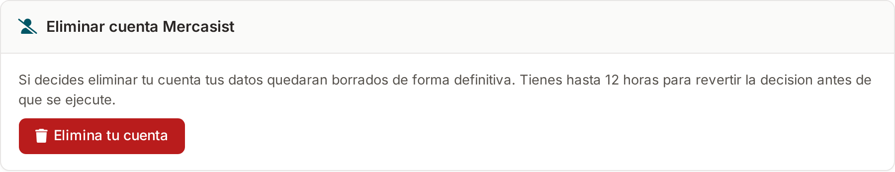 Tarjeta de eliminación de cuenta