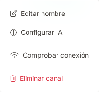 Menú de opciones del canal oficial