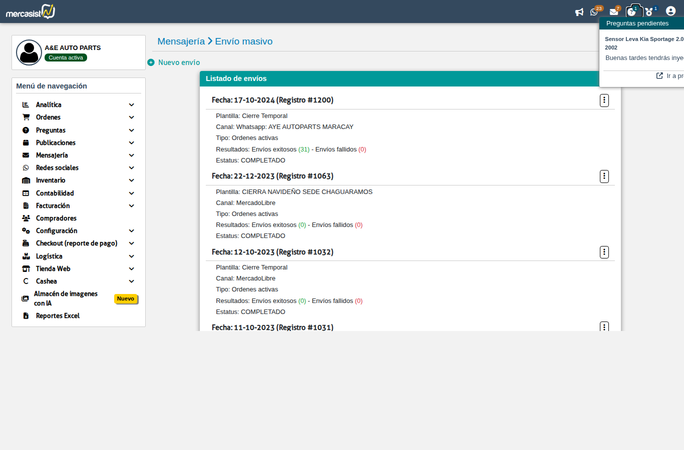 Menu de acciones