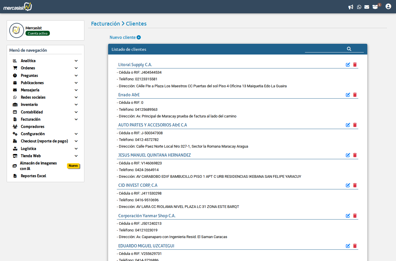 Lista de clientes