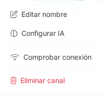 Menú del canal con la opción Configurar IA