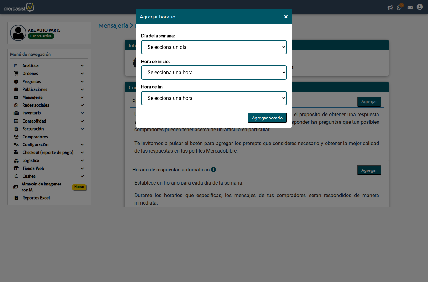 Modal agregar horario