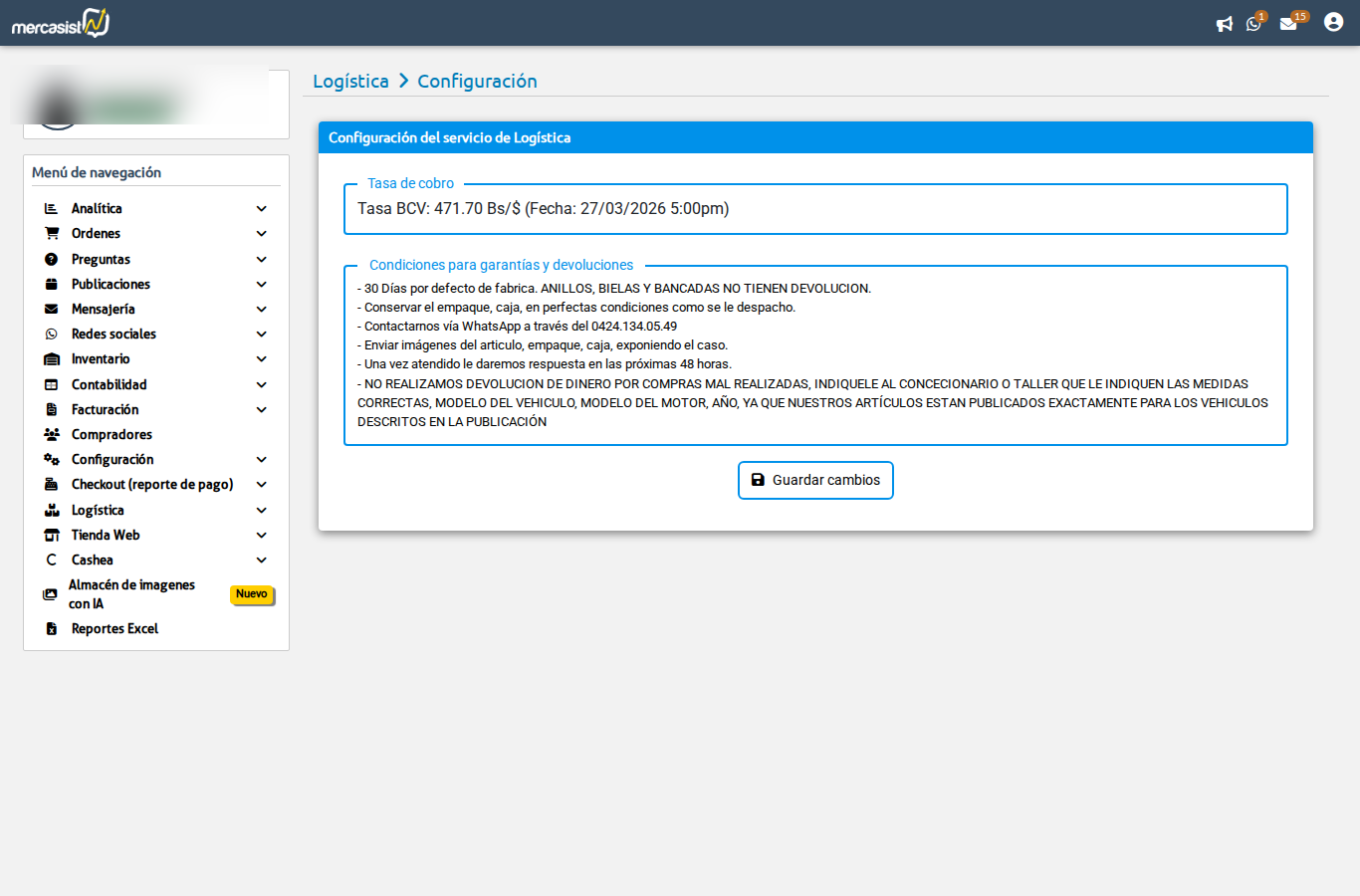 Configuracion logistica