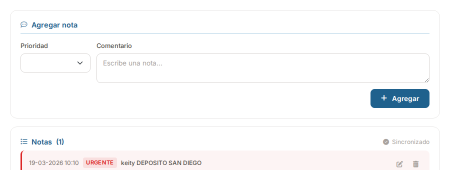 Nota con prioridad urgente