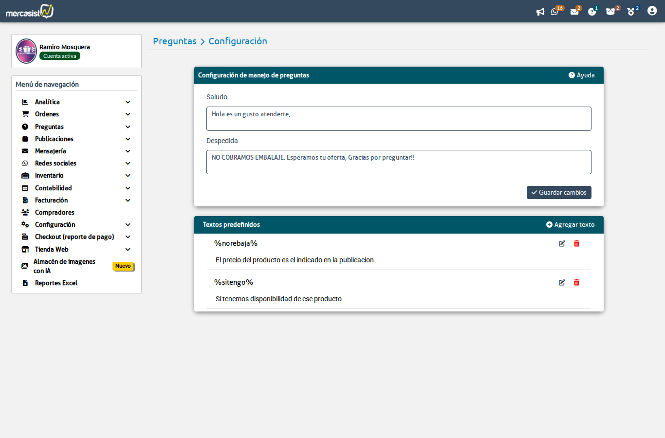 Configuracion de preguntas