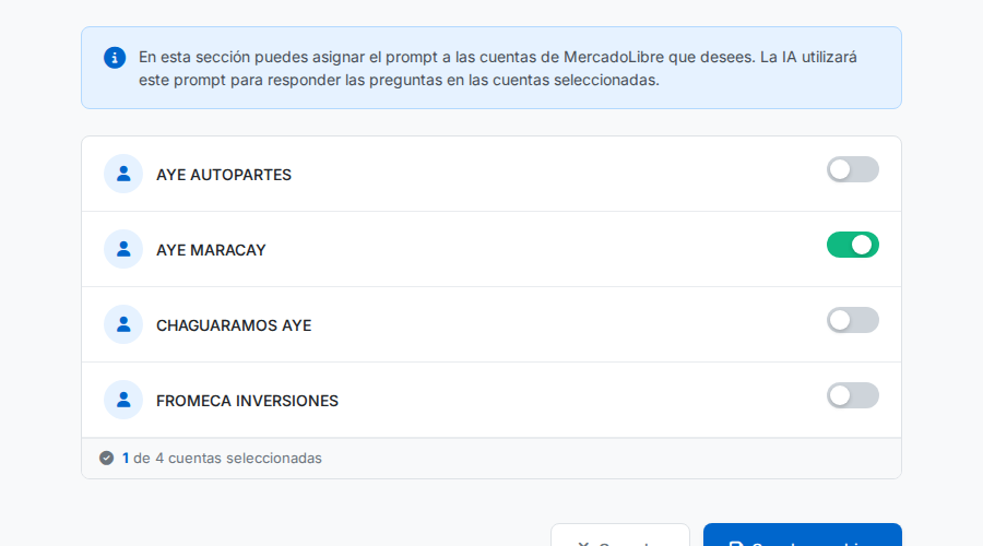 Asignar cuentas al prompt