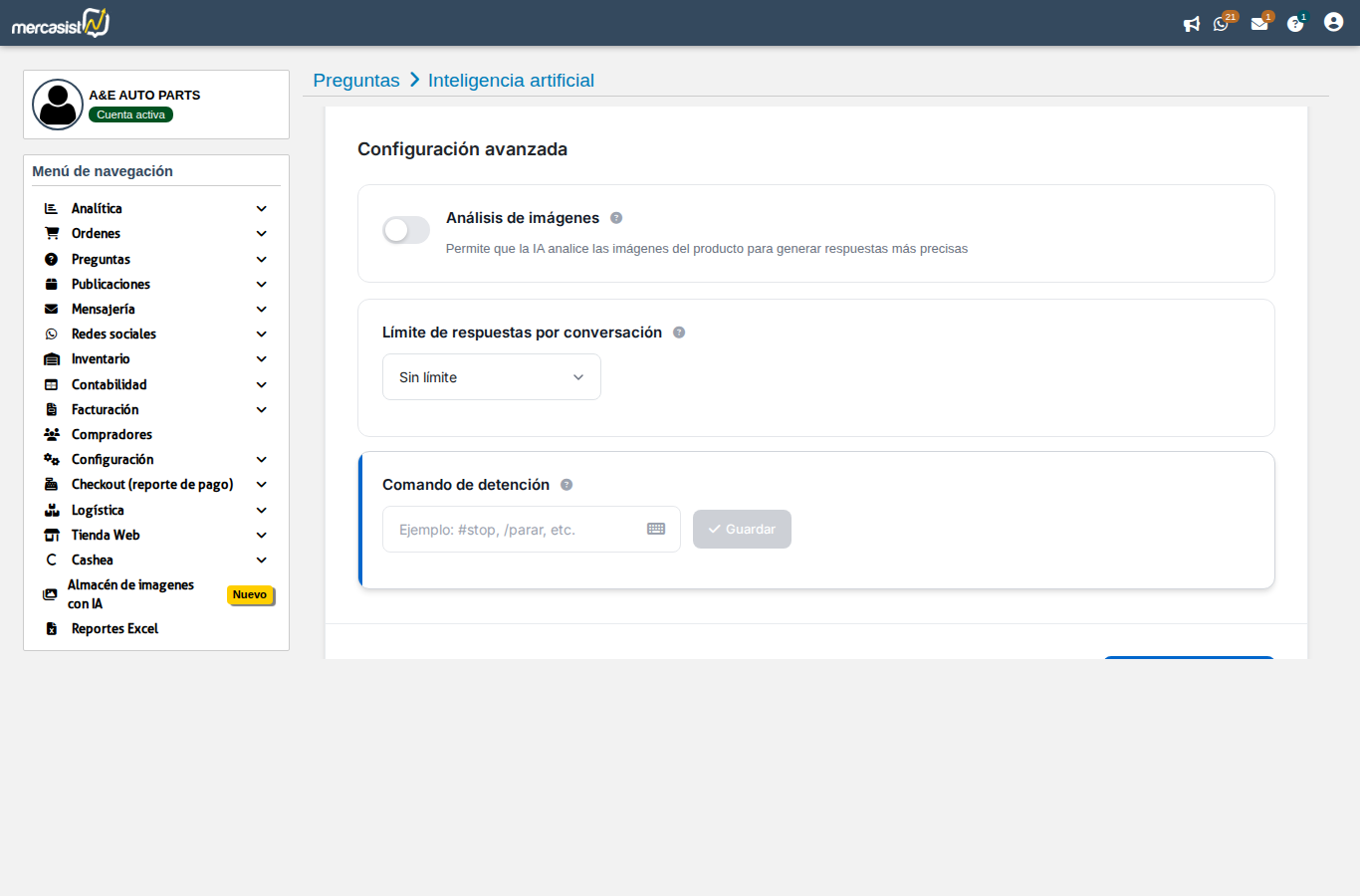 Configuracion avanzada de IA