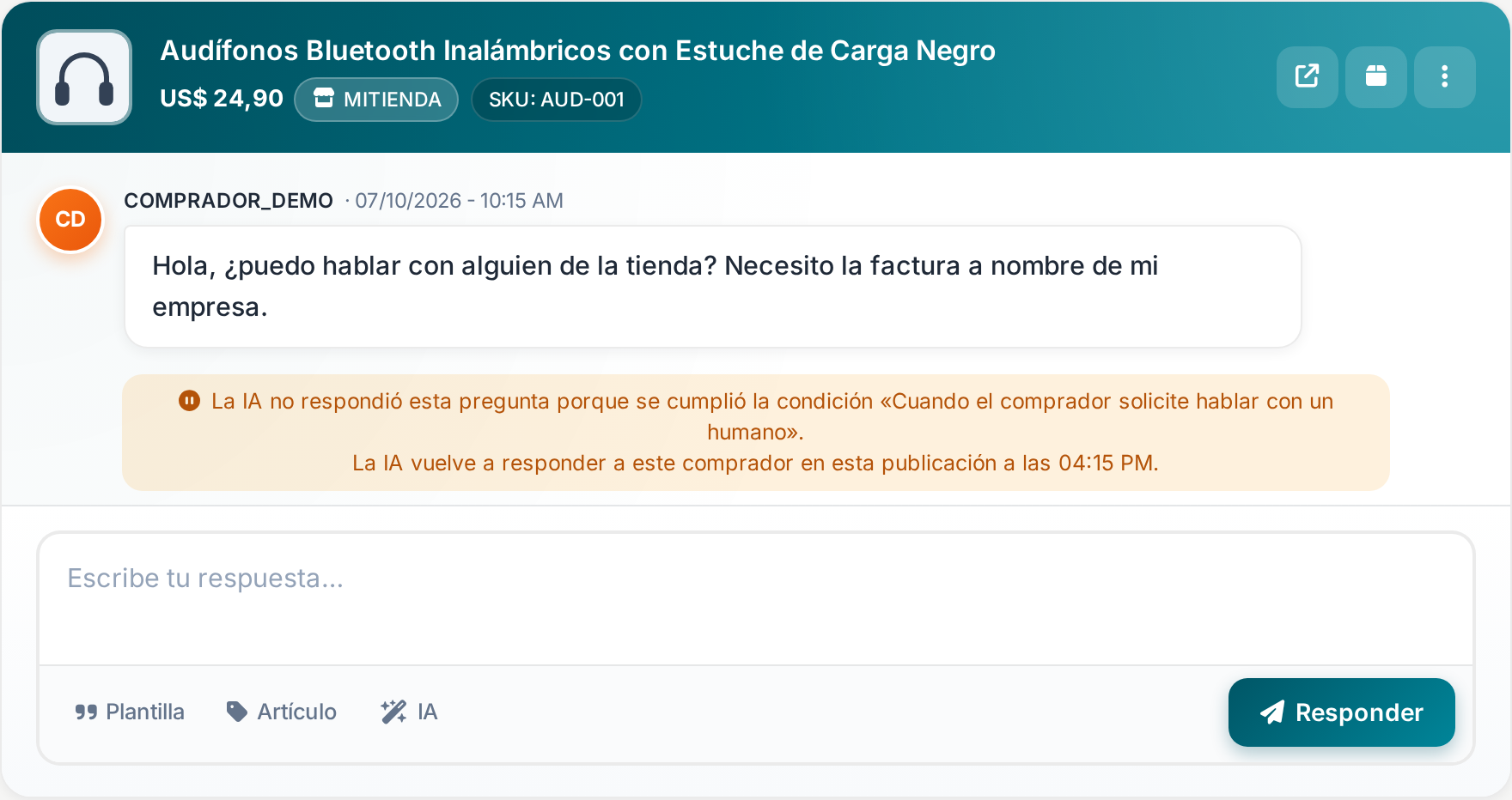 Pregunta pendiente con el aviso de IA detenida