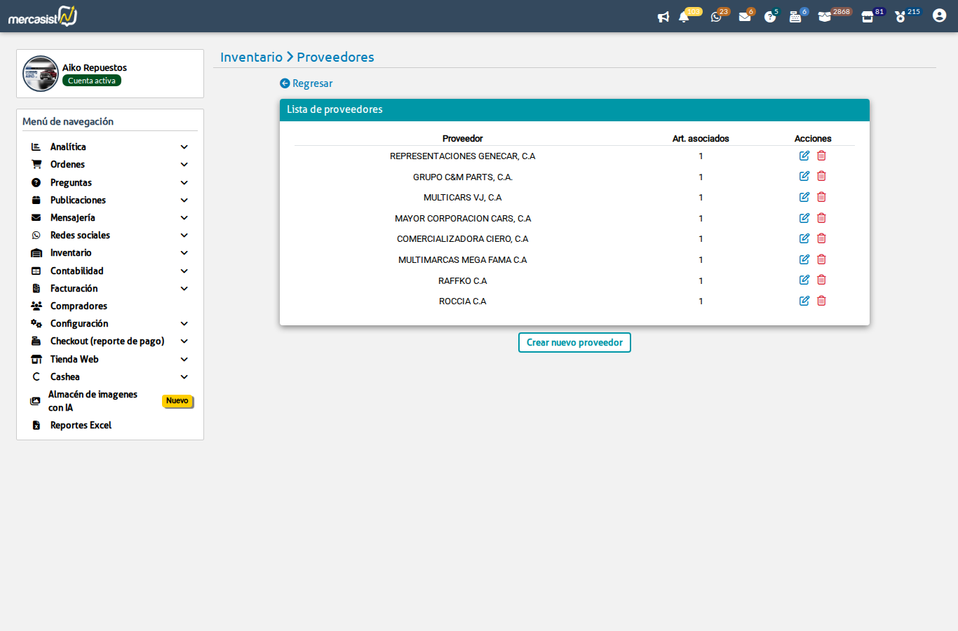 Acciones de proveedores