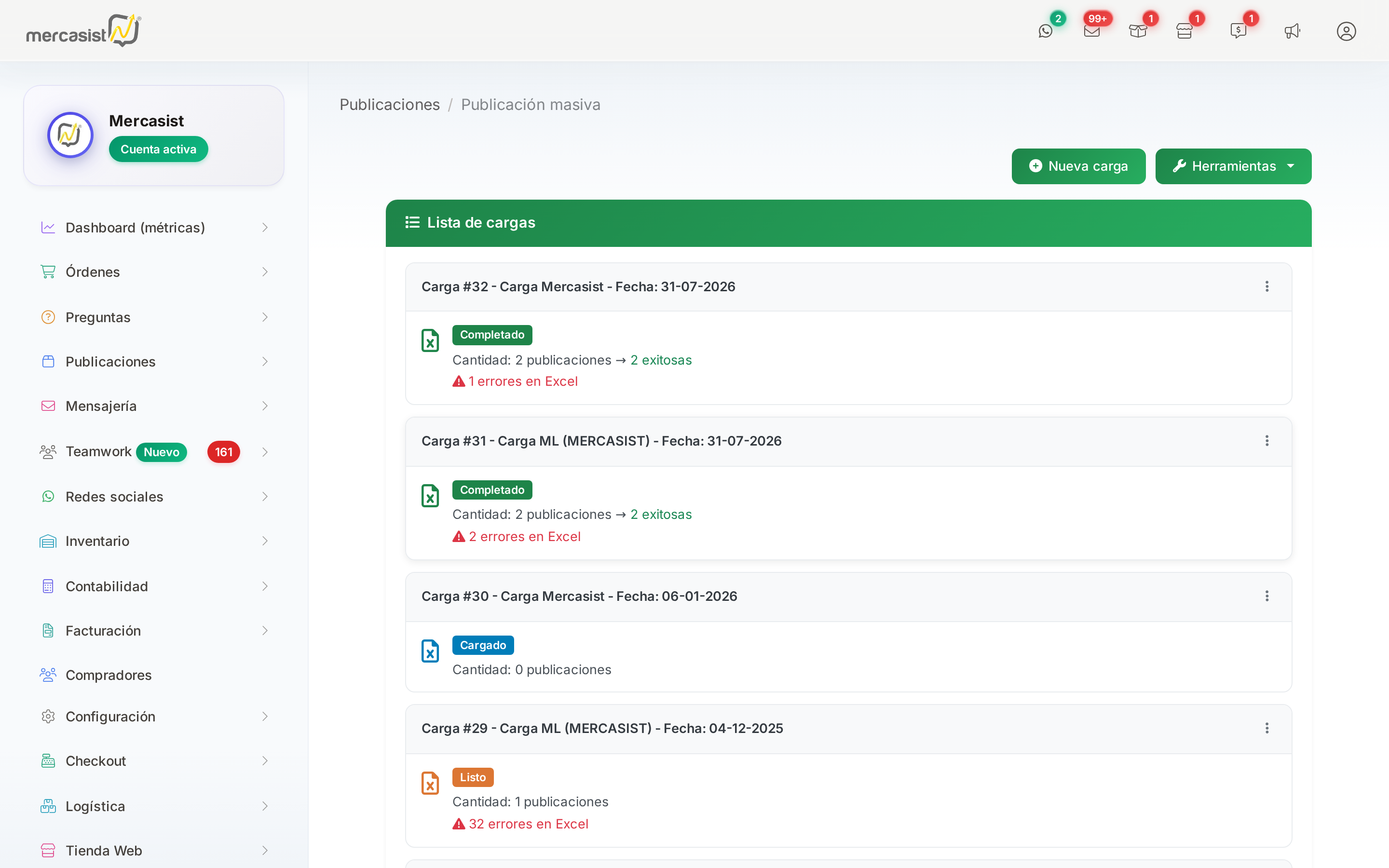P&aacute;gina principal del Publicador Masivo