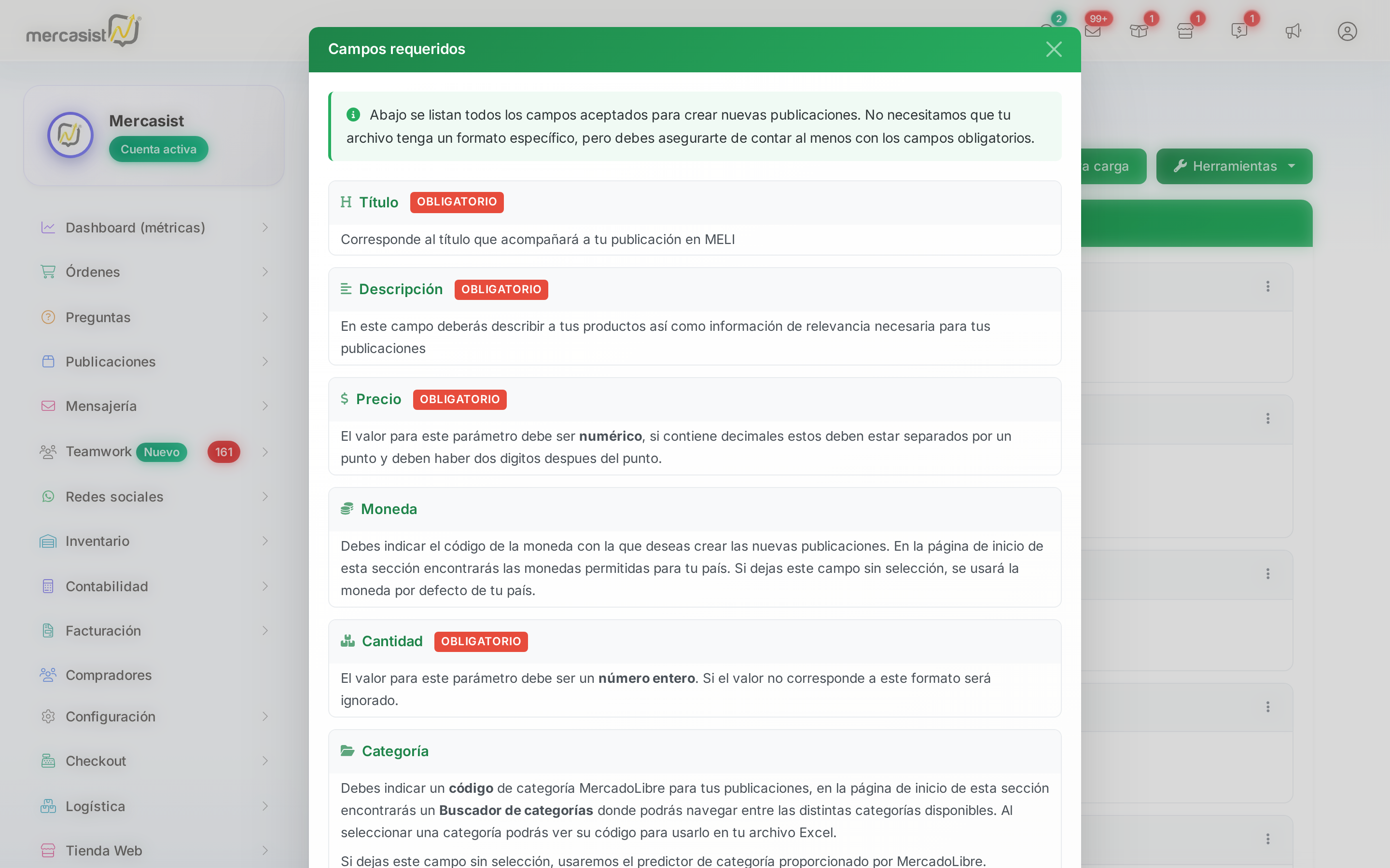 Modal de Campos requeridos