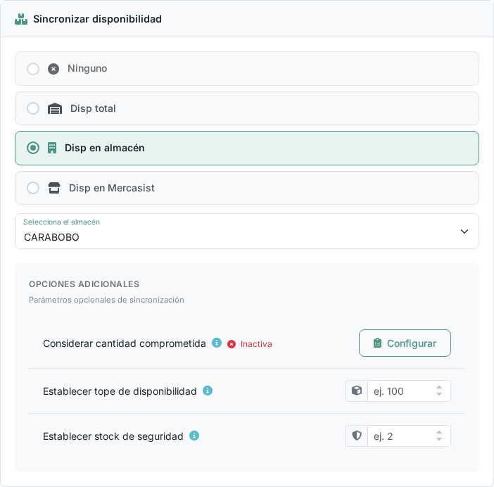 Opciones adicionales de sincronizacion