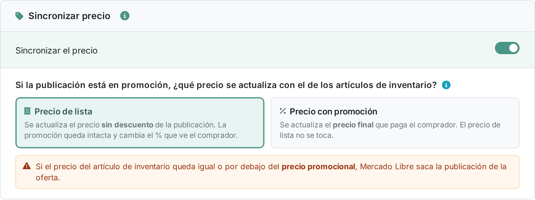 Eleccion de precio en promocion dentro de las reglas globales