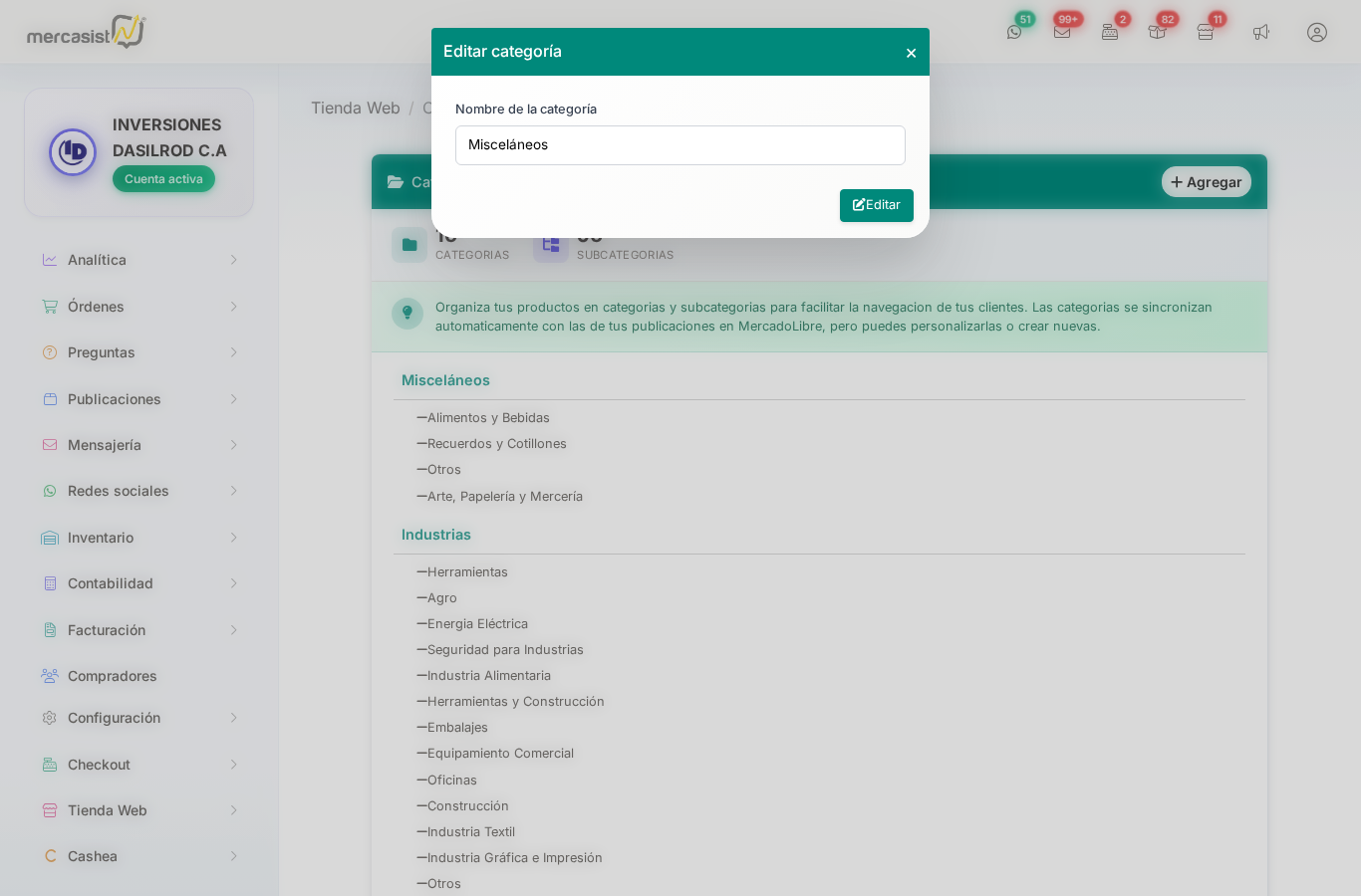 Modal para editar categoría