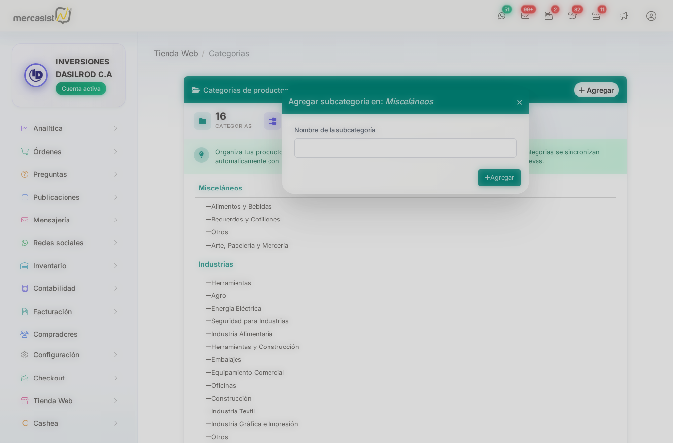 Modal para agregar subcategoría