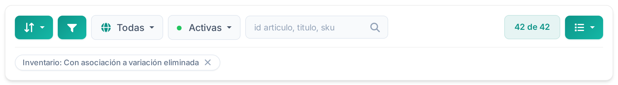 Filtro aplicado en el listado